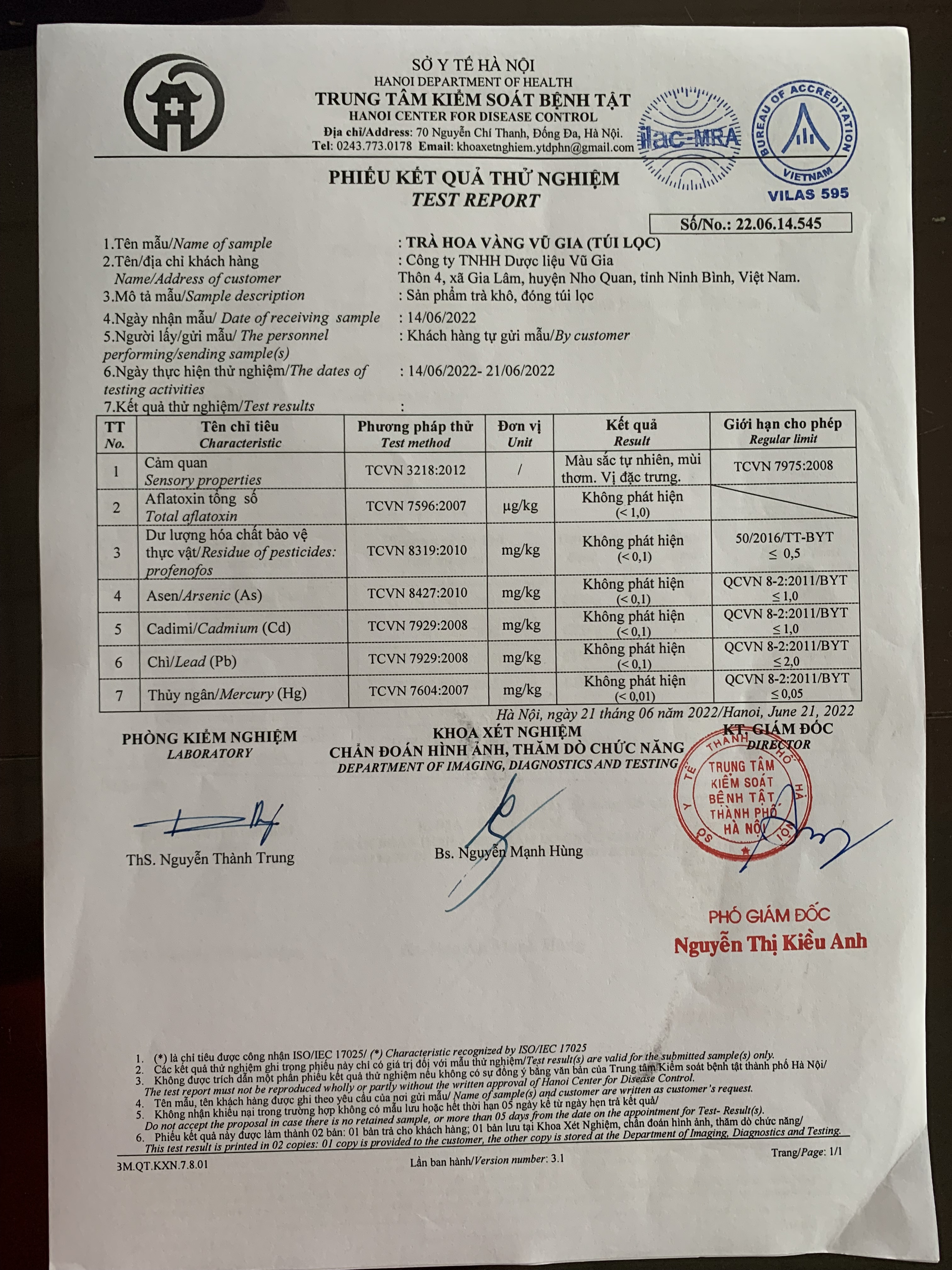 Trà hoa vàng Vũ Gia hộp túi lọc