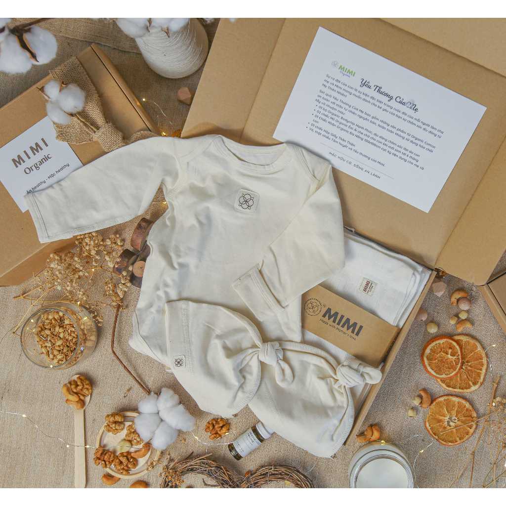 Set “Yêu Thương Của Mẹ”Mimi Organic món quà từ tự nhiên an toàn, mềm mại, kháng khuẩn.