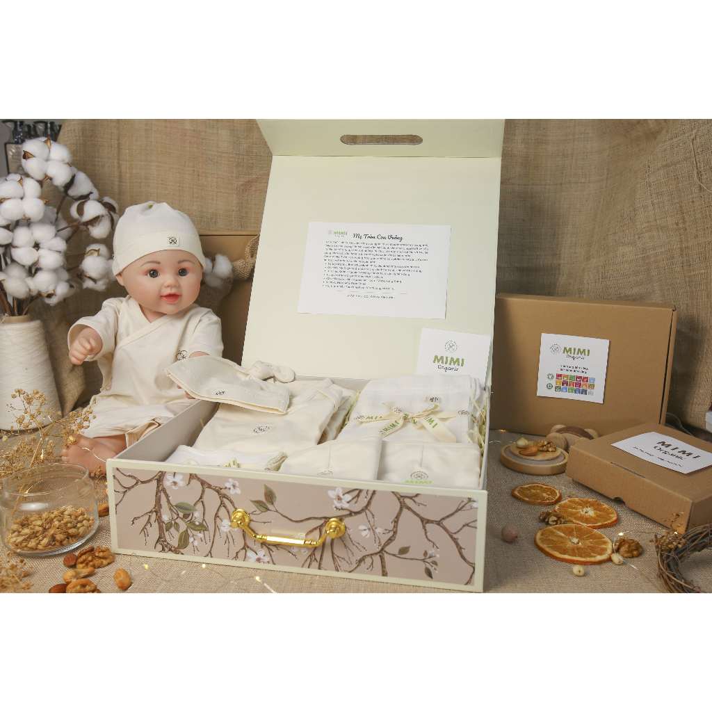 Set quà “Mẹ Tròn Con Vuông”  Mimi Organic món quà từ tự nhiên an toàn, mềm mại, kháng khuẩn.