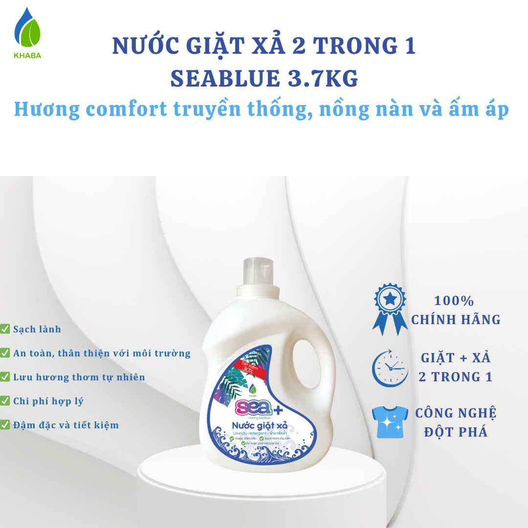 Nước giặt xả 2in1 lành tính SEABLUE - Can 3.7KG