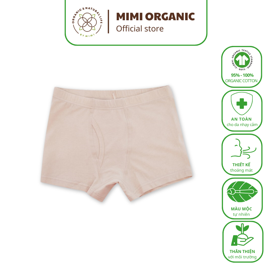 Quần Lót Mimi Organic Official Boxer Bé Trai Màu Nâu Hở Sợi Bông Hữu Cơ