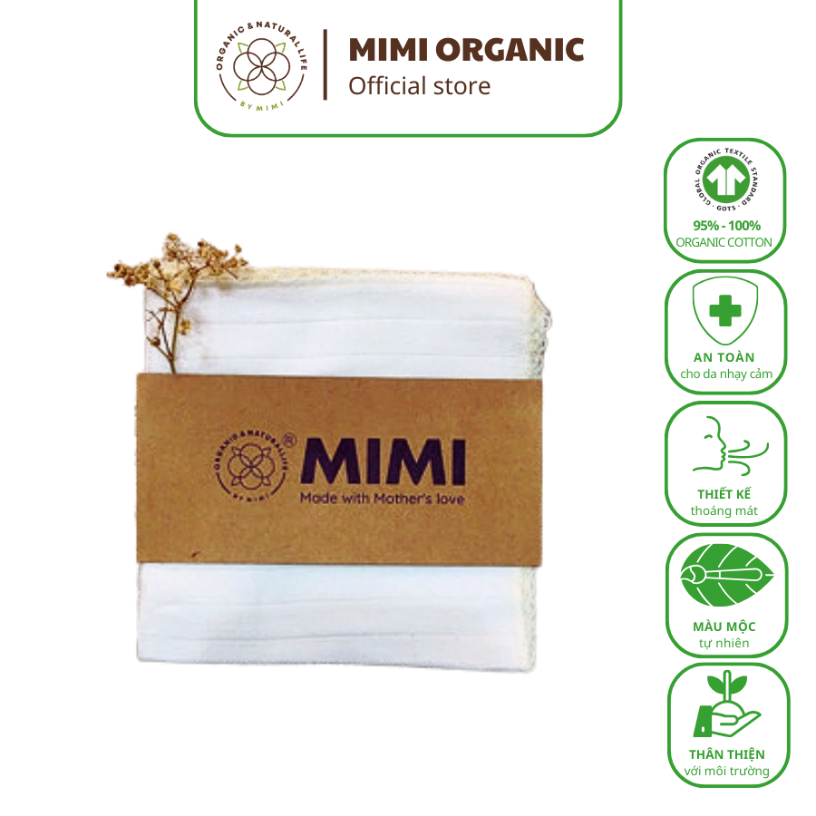 Set 5 khăn mặt sữa Mimi Organic Official tự nhiên an toàn em bé mềm mại thấm hút tốt