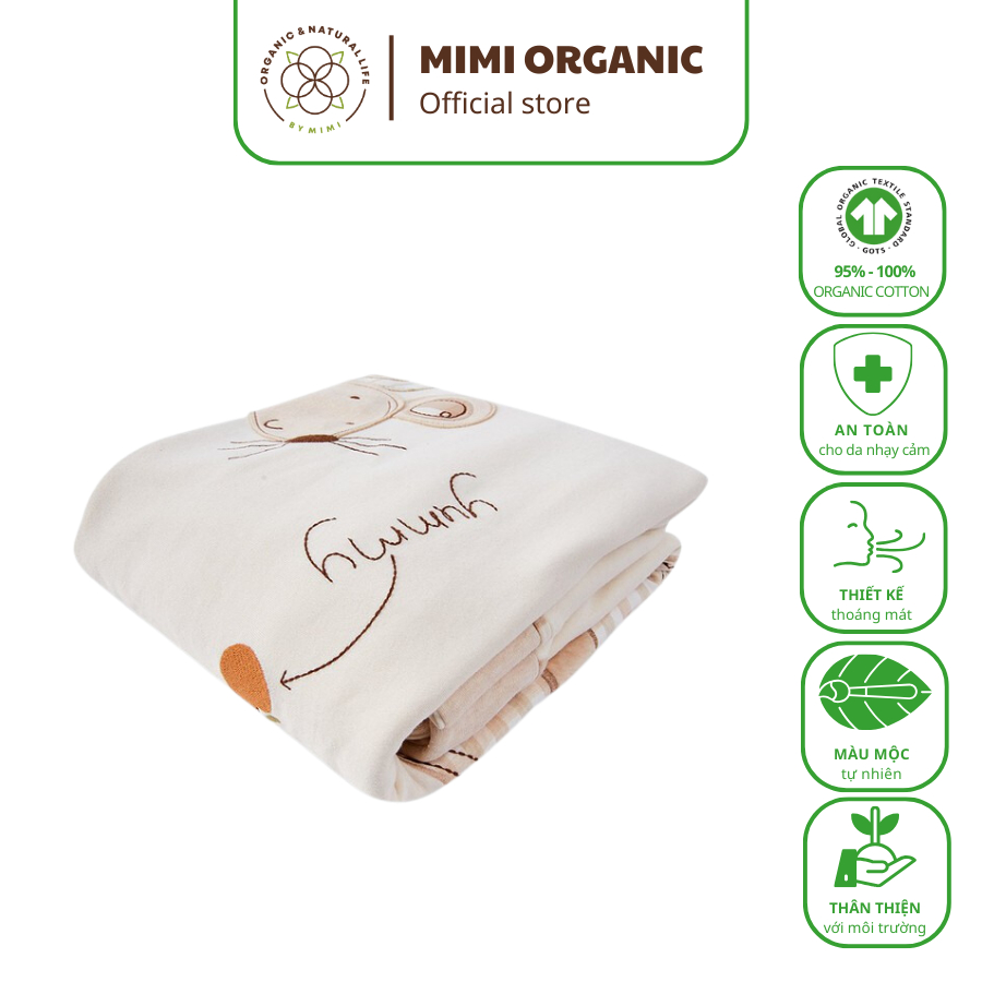 Chăn thêu cây táo Nature Colored- Mimi Organic cho bé sợi bông hữu cơ 90x115cm mềm mịn an toàn cao cấp