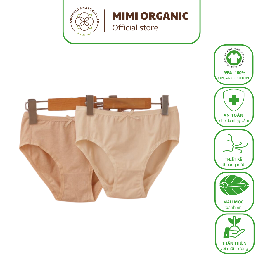 Set quần chip cho nữ Mimi Organic Official từ sợi bông organic cotton siêu thoáng kháng khuẩn mềm mịn