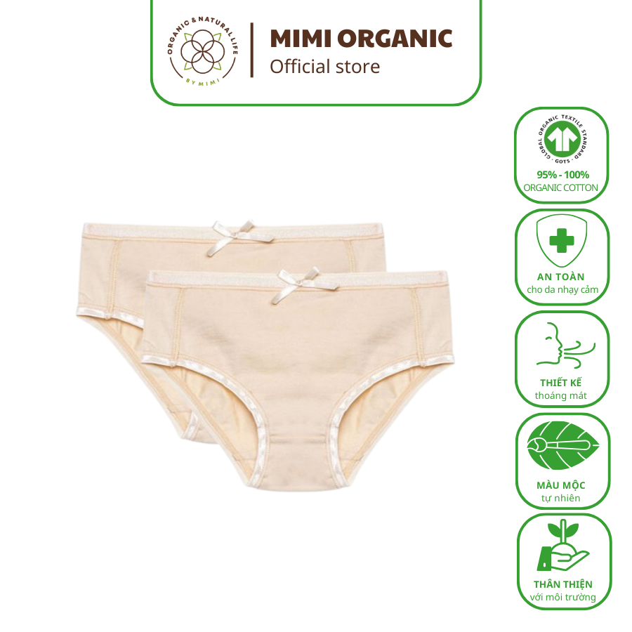Set 2 chiếc quần lót bé gái dáng tam giác Nature Colored- Mimi Organic sợi bông hữu cơ mềm mịn kháng khuẩn