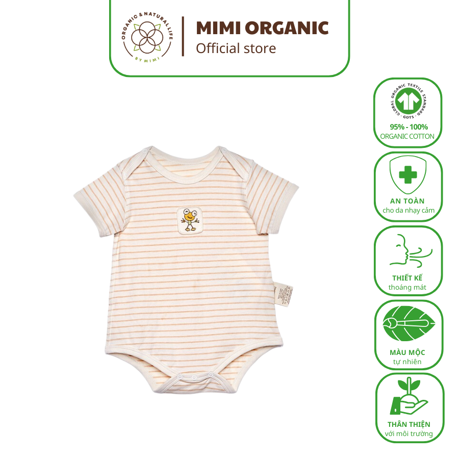 Bộ áo liền quần Mimi Organic Official dáng đùi sợi bông hữu cơ kẻ nâu cho bé mềm mịn siêu thoáng