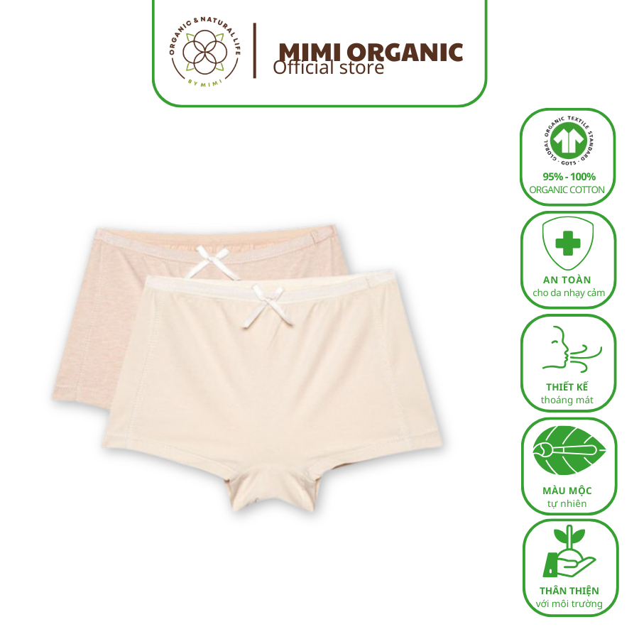 Set 2 chiếc quần lót bé gái Nature Colored- Mimi Organic dáng boxer sợi bông hữu cơ mềm mịn siêu thoáng kháng khuẩn