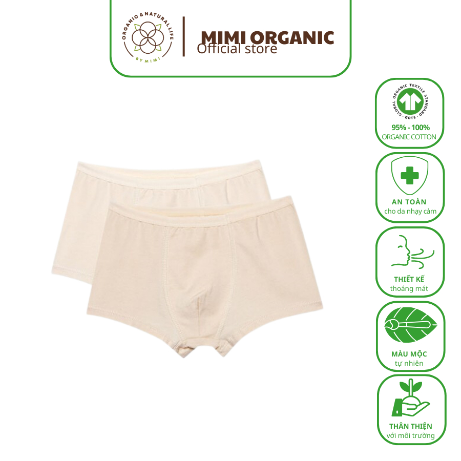 Set 2 chiếc quần lót bé trai Nature Colored- Mimi Organic dáng boxer sợi bông hữu cơ mềm mịn siêu thoáng kháng khuẩn