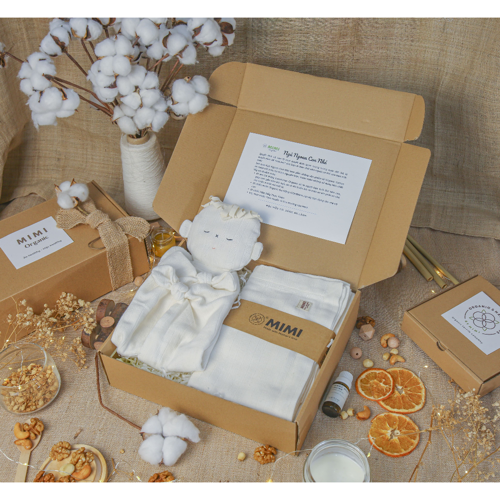 Set “Ngủ Ngoan Con Nhé” Mimi Organic món quà từ tự nhiên an toàn, mềm mại, kháng khuẩn.