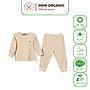 Bộ quần áo Mimi Organic Official dài thu đông kẻ nâu sợi bông hữu cơ trẻ em mềm mịn cao cấp